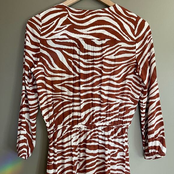 Veronica Beard Mallory Dress Rust Zebra Print Size XS Brown White Tassels Flowy‎ - Picture 13 of 16